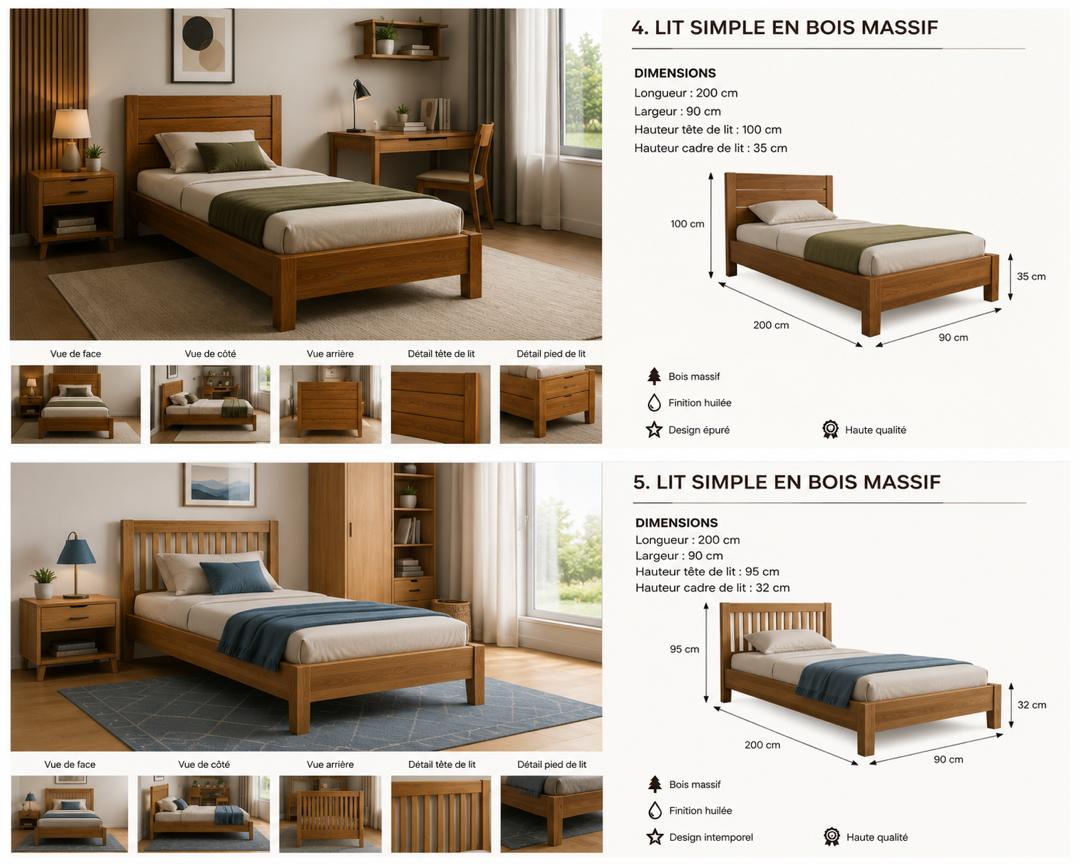 Lit simple a bois massif