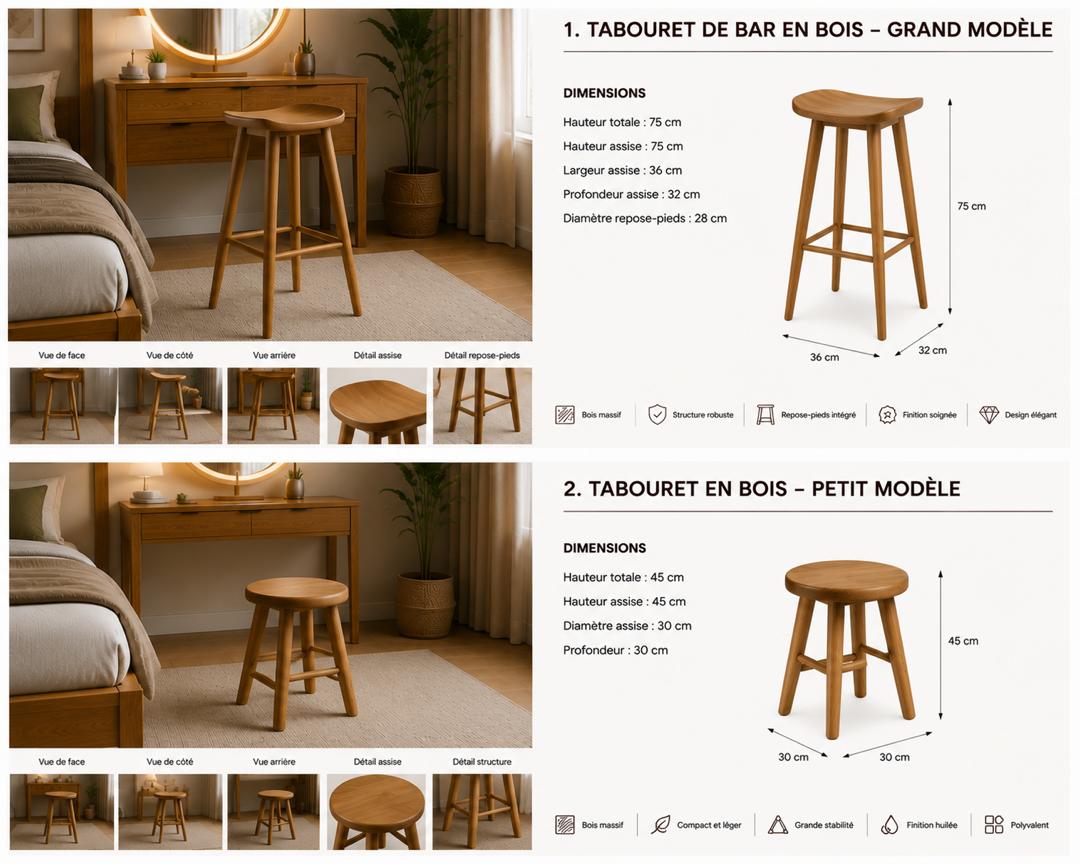 Tabouret de bar en bois