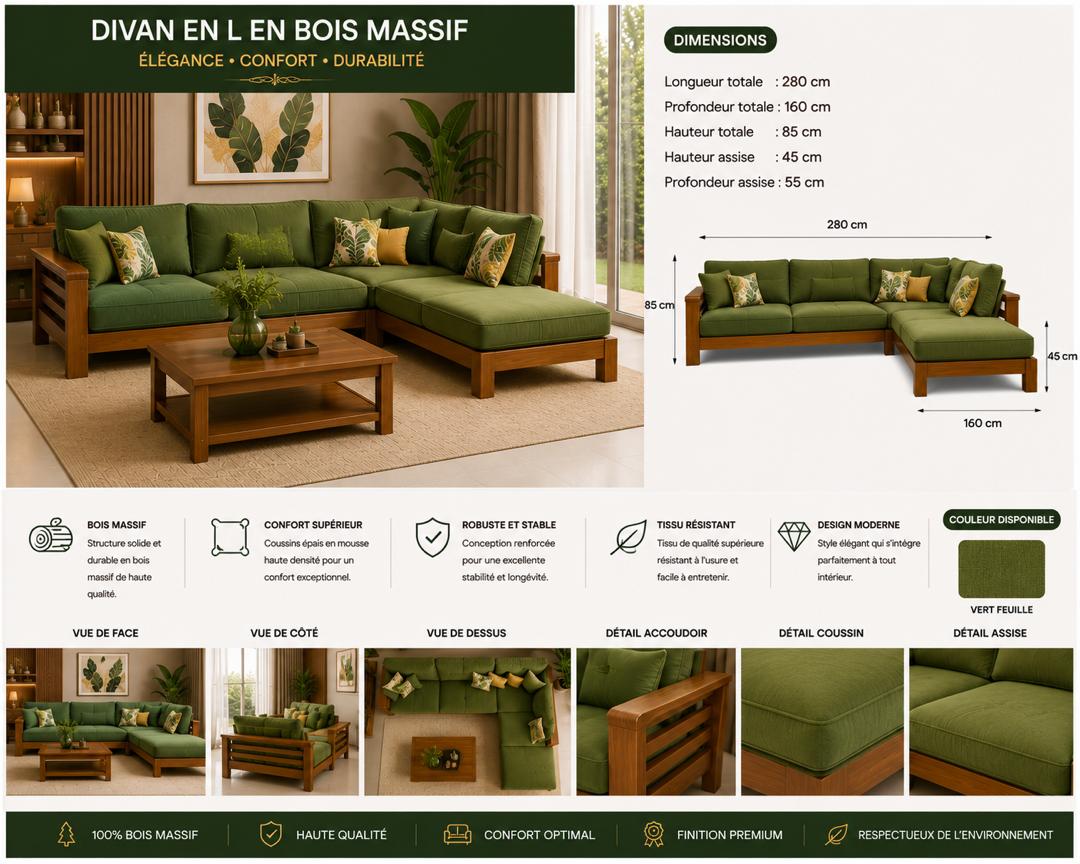 Divan en L en bois massif