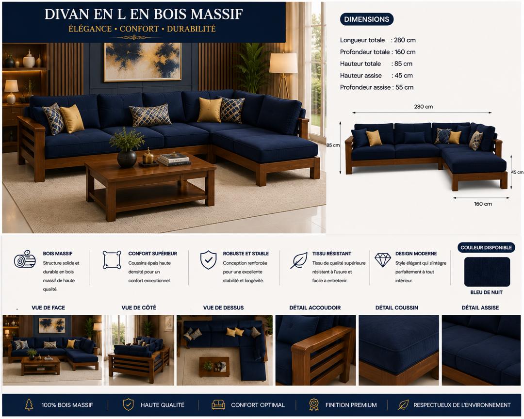 Divan en L en bois massif